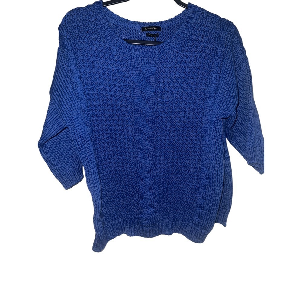 Massimo Dutti blue crew neck  Top Sz S 3/4 Sleeve Luxury Designer Comfy nwt